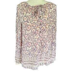 Lucky Brand Boho Floral Peasant Top M Purple Coral Cream